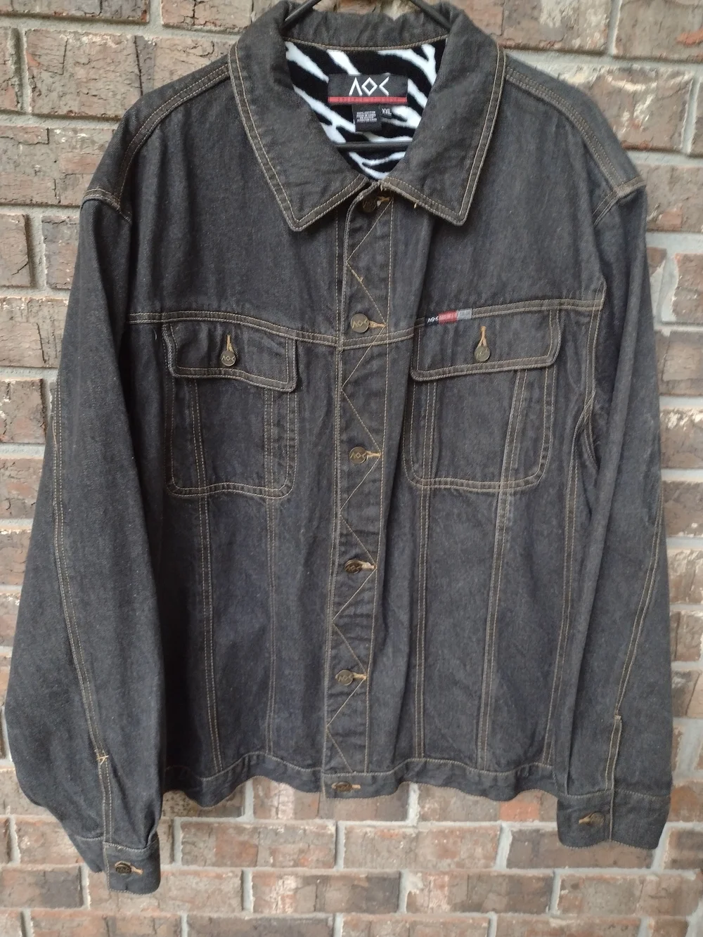 Absence Of Color Jean Trucker Jacket Black Men XXL Flap Pockets Distressed Biker